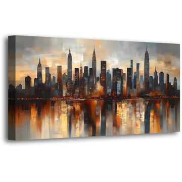 Abstraction Pictures Canvas Wall Office Bedroom Wall Decor, City night Scene Wall Print Paintings Modern Natural