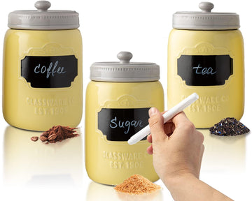 Yellow Mason Jar Ceramic Canister Set of 3 - Air-Tight Lids