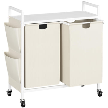 Double Laundry Hamper with Wheels, Rolling Laundry Basket Organizer