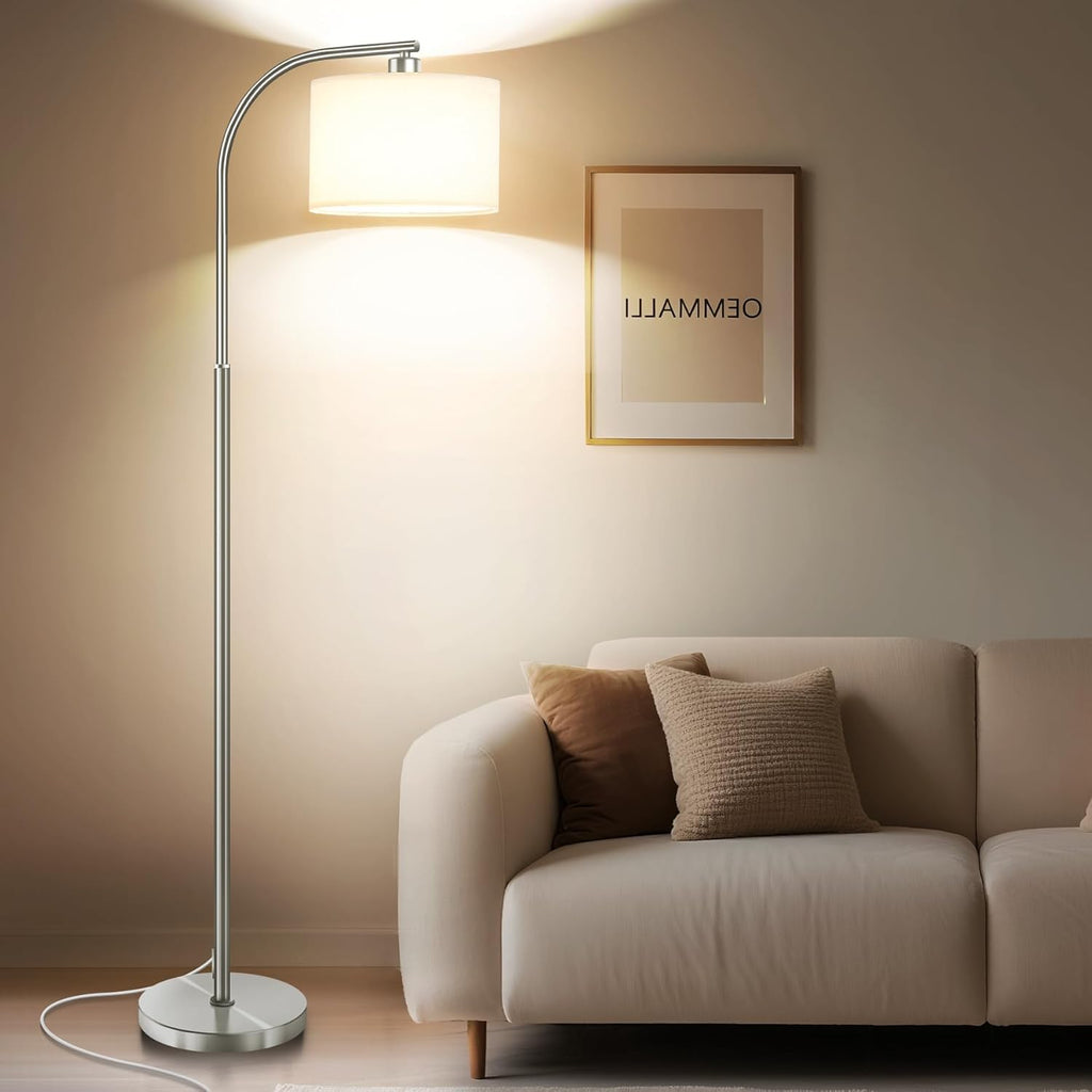 Floor Lamp,Modern Standing Lamps with 9W LED Bulb,65'' Silver Tall Floor Light with Fabric Shade,3 Color