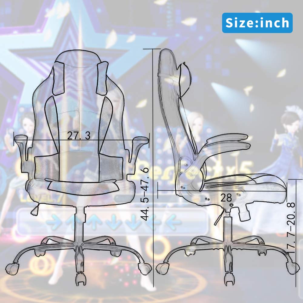 Gaming Chair Office Chair Desk Chair Ergonomic High Back Computer Chair with Lumbar Support Flip-up Arms Headrest PU