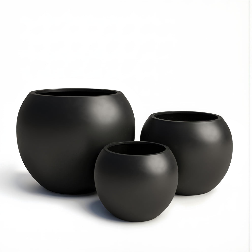 Fiberstone Globe Planter, Black, 12.6" D × 10" H