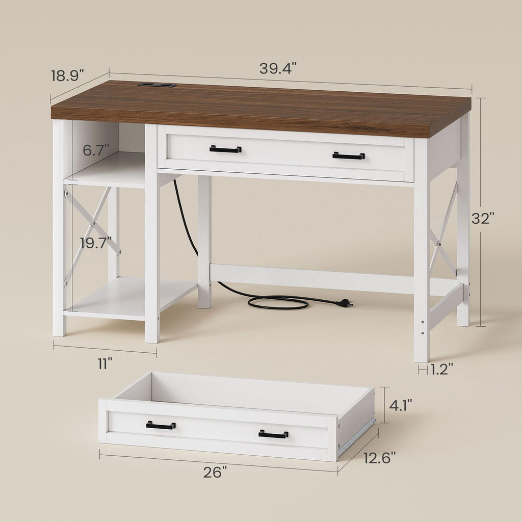 40" Farmhouse Small Desk with Drawers for Small Space, Bedroom
