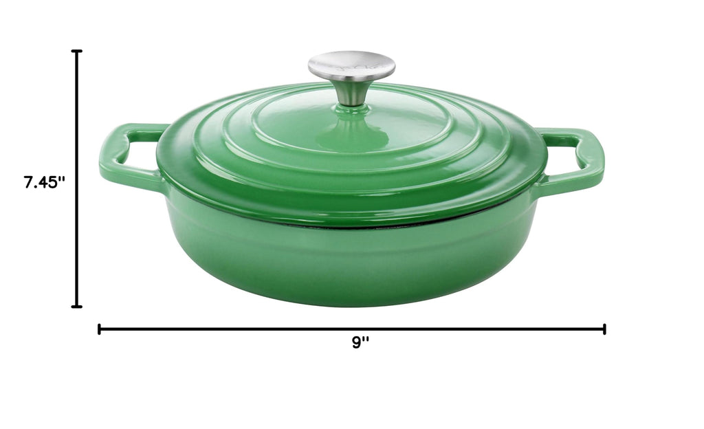 2 Quart Round Enameled Cast Iron Braiser Pan (Green)