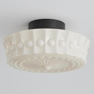 Built-in LED Milk Glass Ceiling Light, 13.8 Inch Mid Century Semi Flush Mount Ceiling Light Fixture (Style B, Cream)