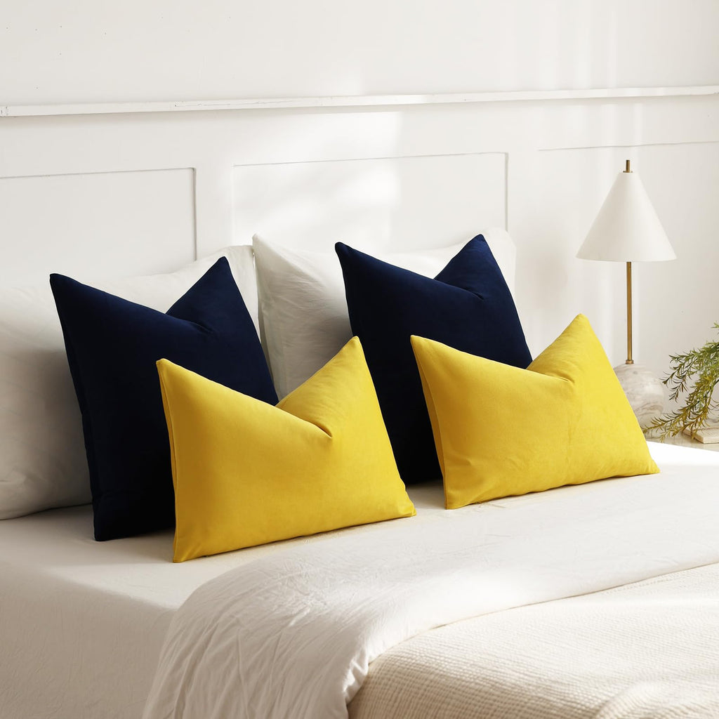 Throw Pillow Covers 22x22 Navy Blue: Pack of 2 Cozy Soft Velvet Square Modern Luxury Decorative Throw Pillow Cases