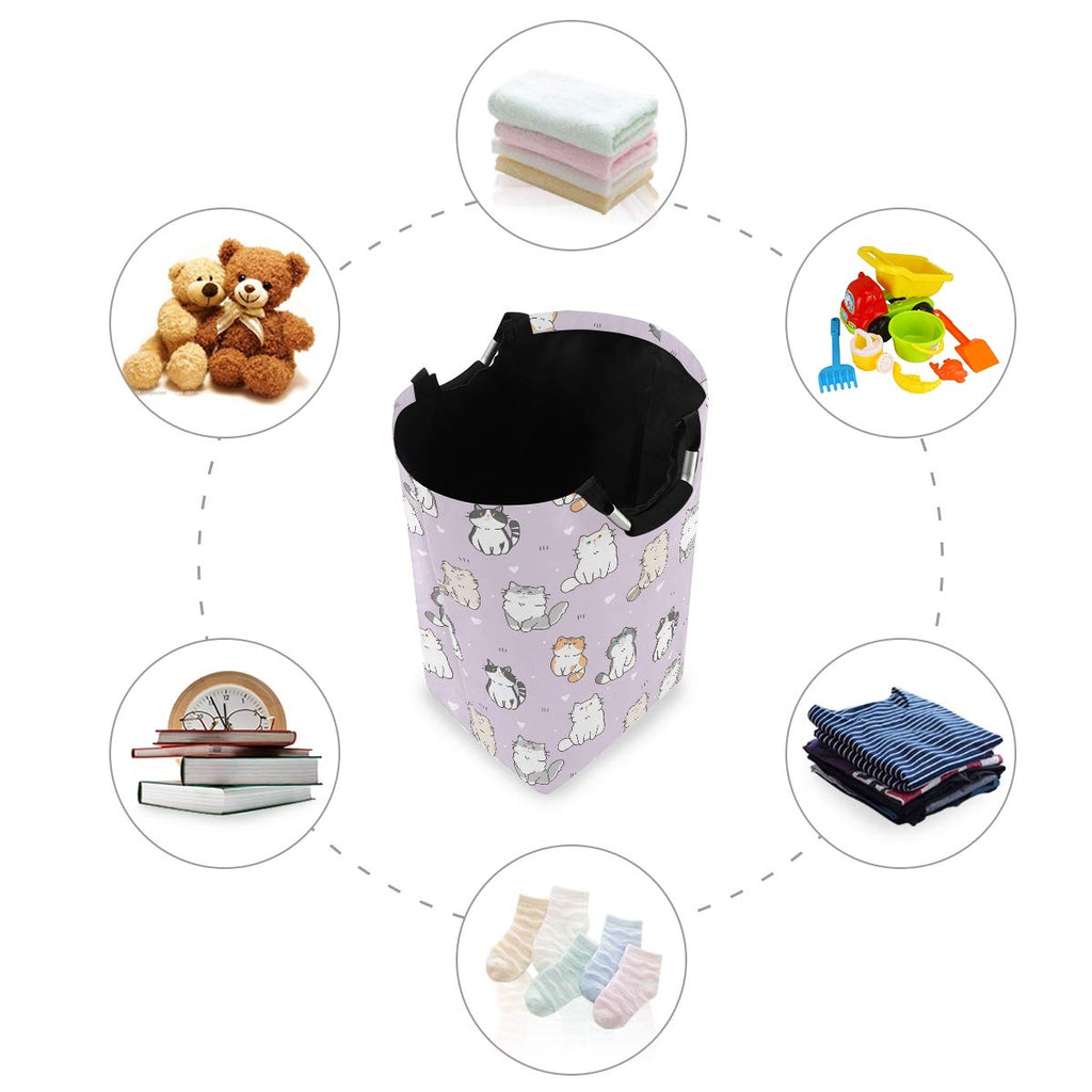 Purple Cat Laundry Basket Collapsible Large Clothes Hamper Nursery Storage Bin with Handle, Kids Room