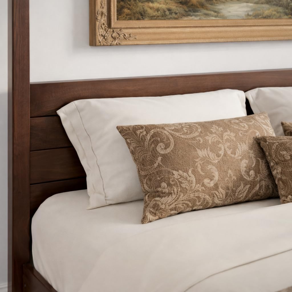Solid Pine Canopy Bed Frame, King - Walnut Finish