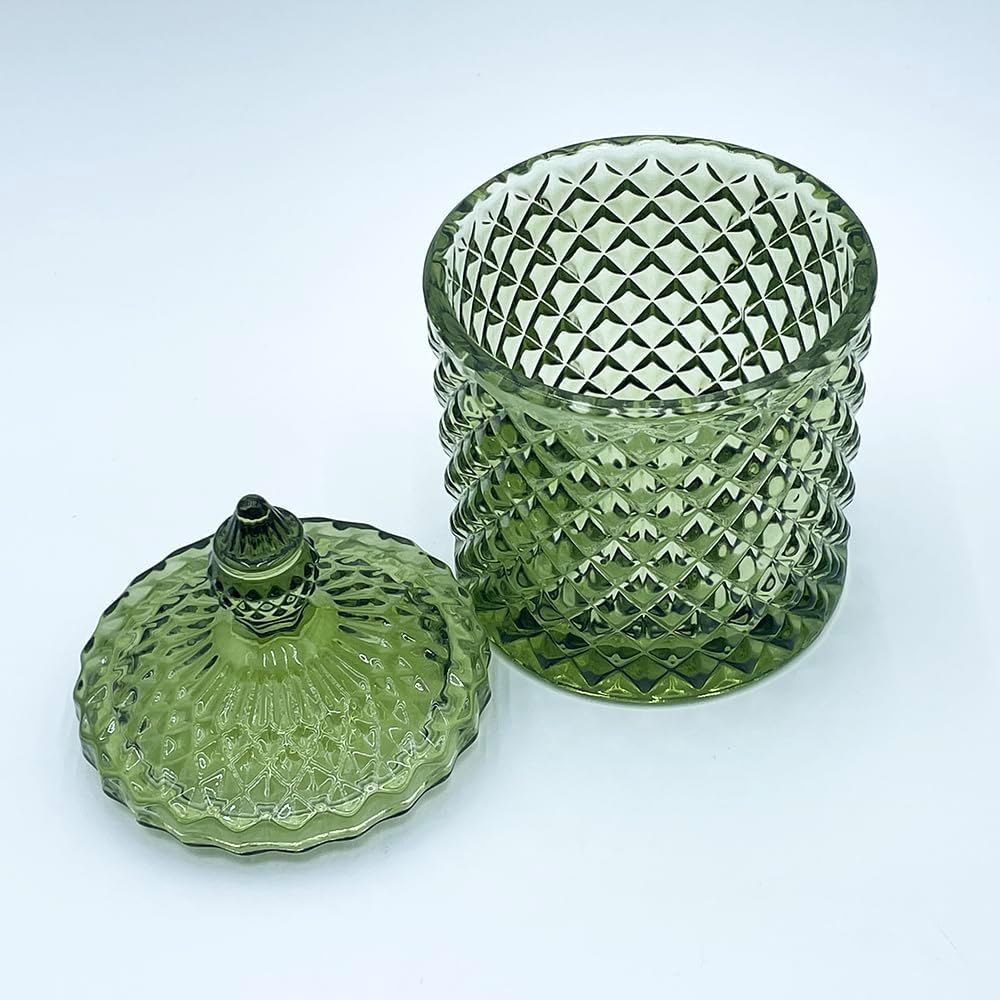 Colorful Glass Jar With Lid,Candy Cookie Jars,Jewelry Box,Christmas Decorative Jar(Olive Green)