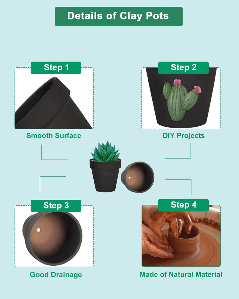 48 Pcs 2" Tiny Terracotta Pots with Drainage, Black Clay Pot