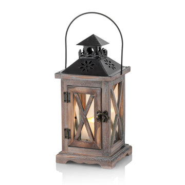 Wooden Farmhouse Lanterns Decorative, 11" Rustic Lantern