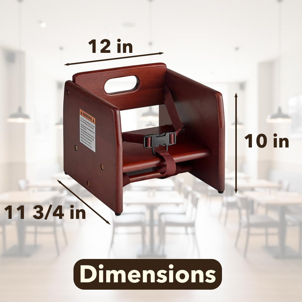 Unassembled Wooden Booster Seat with Mahogany Finish - Rubberwood Construction, 3-Point Harness, Chair Strap