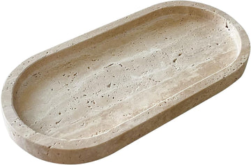 Natural Marble Oval Tray Ornaments Vintage Small Tray Storage Dish for Counter, Vanity, Dresser, Nightstand and Desk