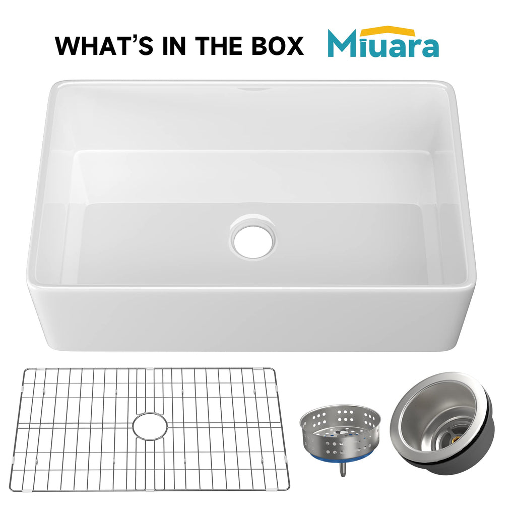 Farmhouse Sink 33 x 20 Inch White Fireclay Apron Front Kitchen Sink