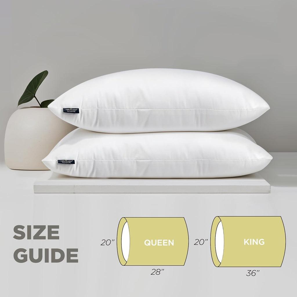 100% Organic Cotton Cover Pillows Queen/Jumbo Size Set of 2 | Down Alternative Fill, Hotel Collection Pillow, Soft