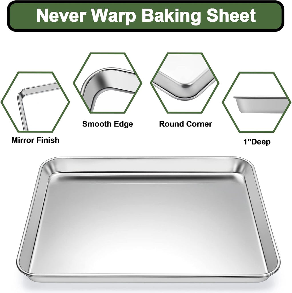 Sheet Tray Set of 10, Stainless Steel Pan Cookie Pan Sheet, Size 16 x 12 x 1 inch, Warp Resistant & Heavy Duty & Rust