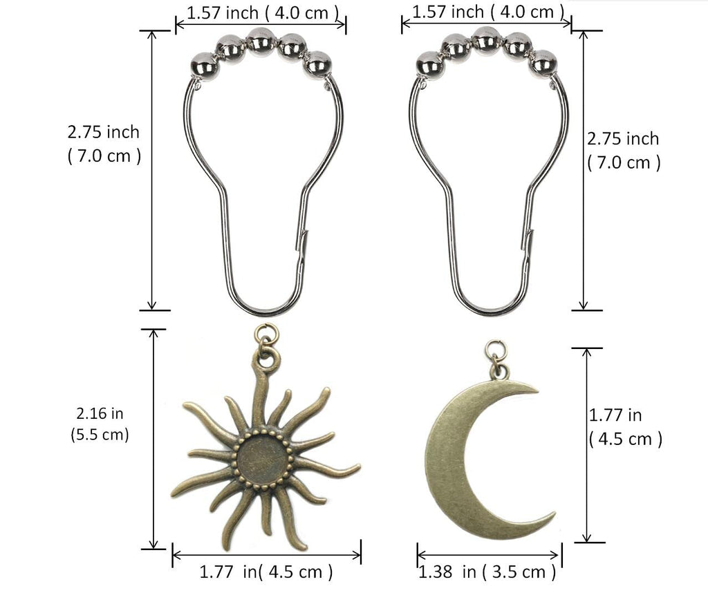 Sun Moon Celestial Shower Curtain Hooks Rings - Mid Century Abstract Boho Shower Curtain Hooks, Minimalist Vintage