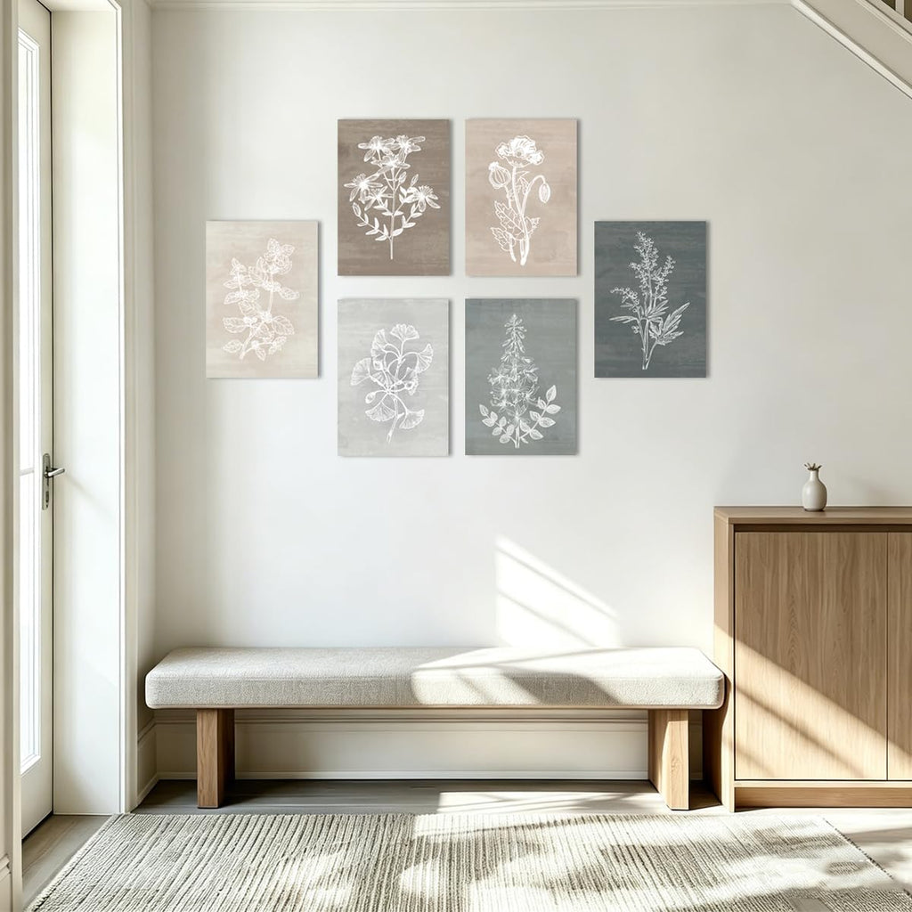 Neutral Botanical Plant Canvas 6 Pieces Wall Art Rustic Wall Decor Farmhouse Wall Paintings Botanical Prints Simple