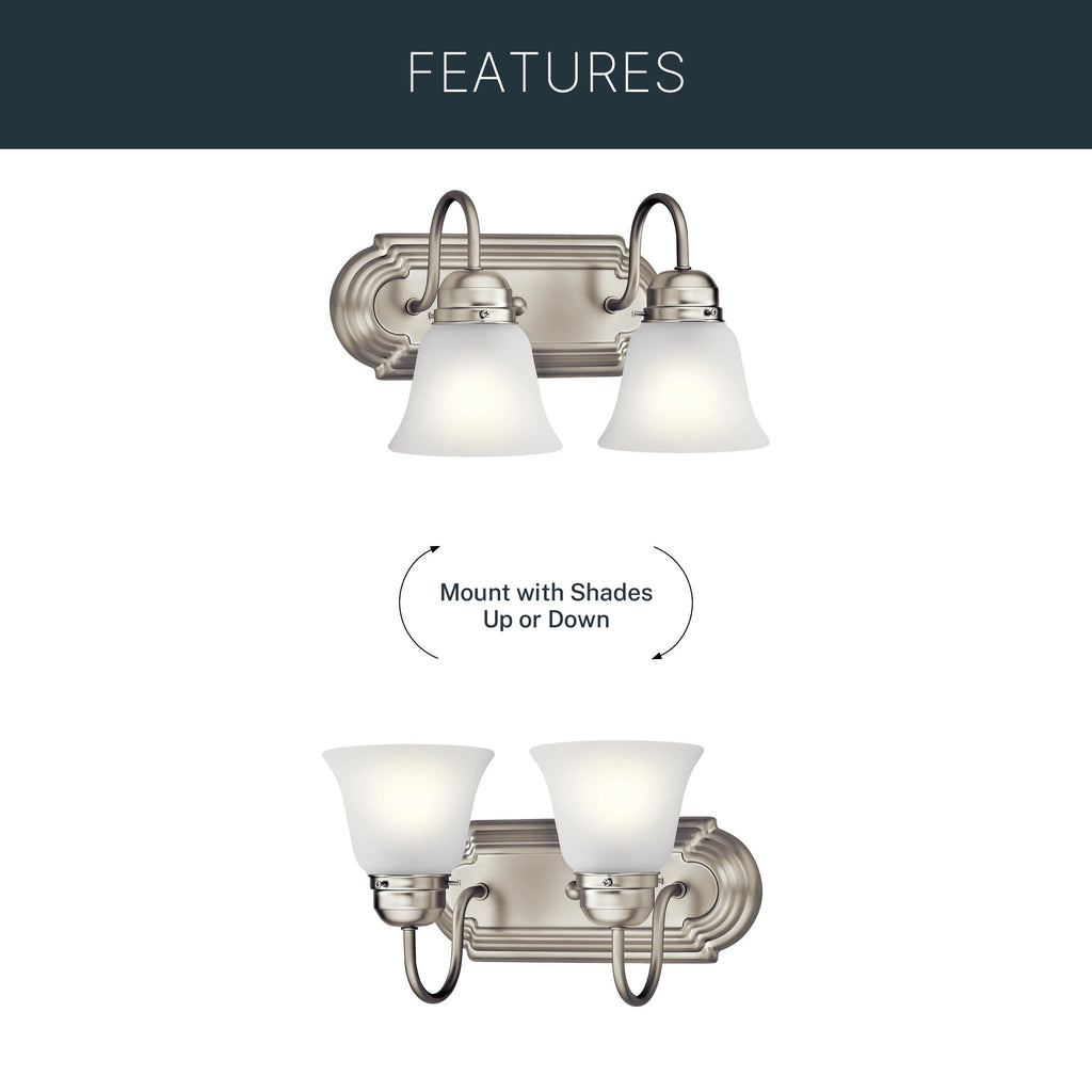 2-Light Bathroom Vanity Light, Brushed Nickel