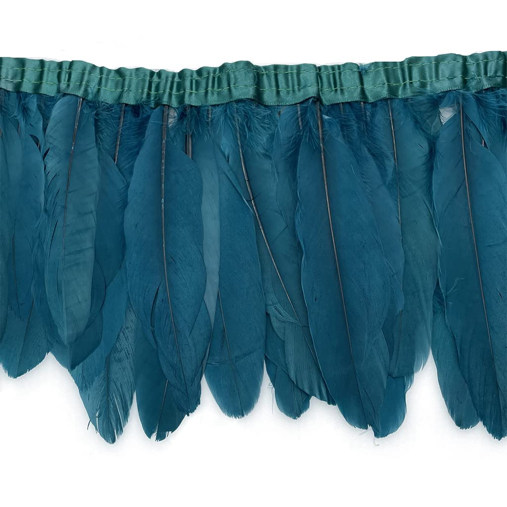 Blue-Green Goose Feather Fringe Trim 2 Yards 6-8inch for Party Clothing DIY Sewing Craft Wedding Dress Decor