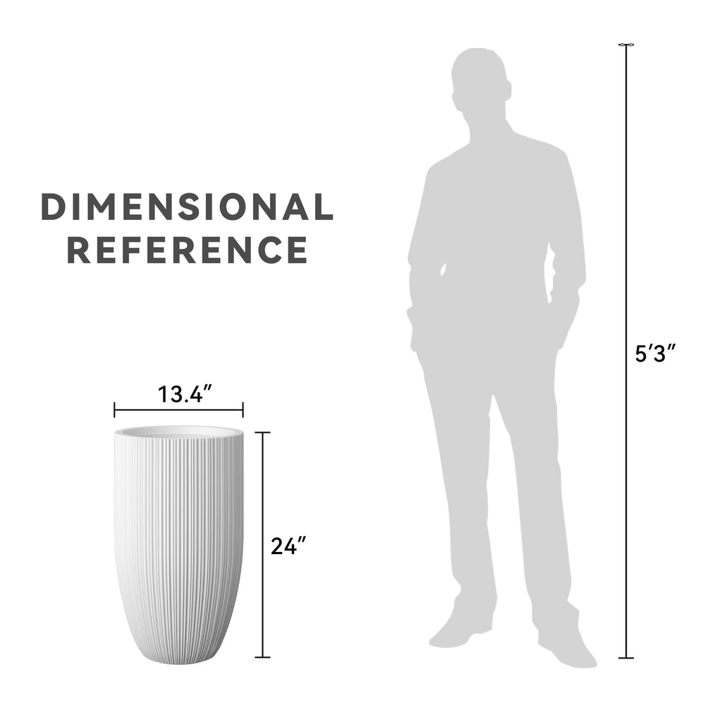 Large Round Tapered White Concrete Planter 24" Tall, Outdoor