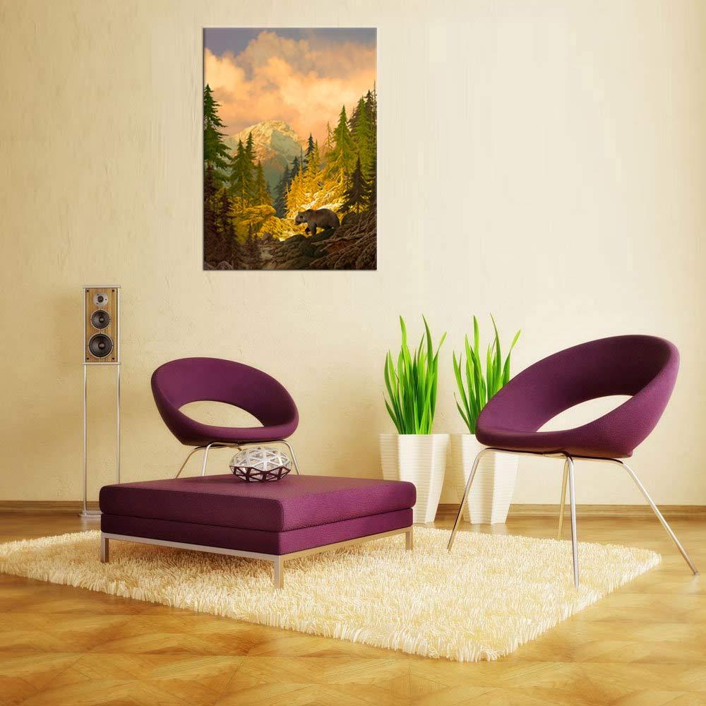 Autumn Mountain Bear Wall Art Nature Canvas Pictures, 20"x28"