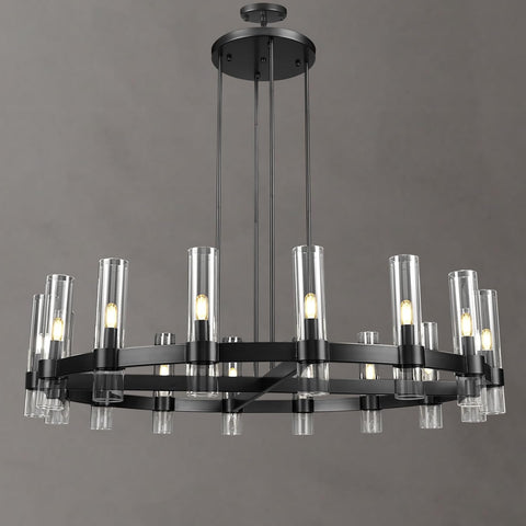 Modern 48" Black Wagon Wheel Chandelier, Black Farmhouse Chandeliers for Dining Room,16-Light Round Living Room Chandelier with Glass Tube for Bedroom,Staircase, Foyer, Entryway, Includes Bulbs A115-B0CQKD6SH5