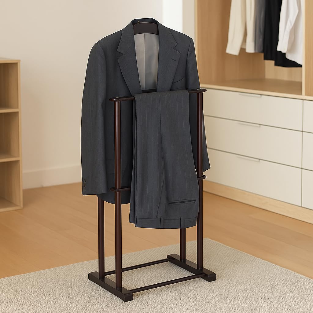 Sakura Twin Valet with Wooden Hanger, Trouser Bar & Tie Bar, Walnut