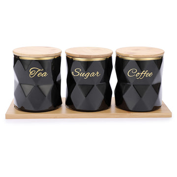 Ceramic Canister Set for Sugar Coffee Tea with Airtight Lid and Tray