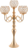 2 Pack Gold Candelabra Centerpiece 5 Arms with Crystal Pendant 21.5 Inch Tall Floor Crystal Chandelier Crystal Beaded