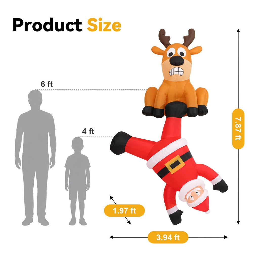 8FT Christmas Inflatable Decoration, Hanging Inflatables Santa Pulled by Reindeer Blow Up Yard Decor with Built-in