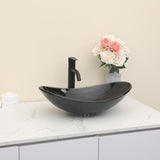 Kichae Oval Glass Vessel Sink - 21" x 14" Black Tempered Glass Bathroom Vessel Sink for Bathroom Vanity Above Counter