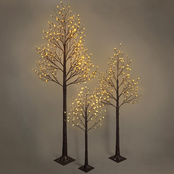 Set of 3 Lighted Willow Twig Trees, 4/6/8FT with Warm White LED Lights, Artificial Twinkling Brown Branches for