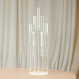 Clear 33 in Round 7 Arm Acrylic Cluster Taper Candle Holder Candelabra - Wedding Reception Party Dining Table Home