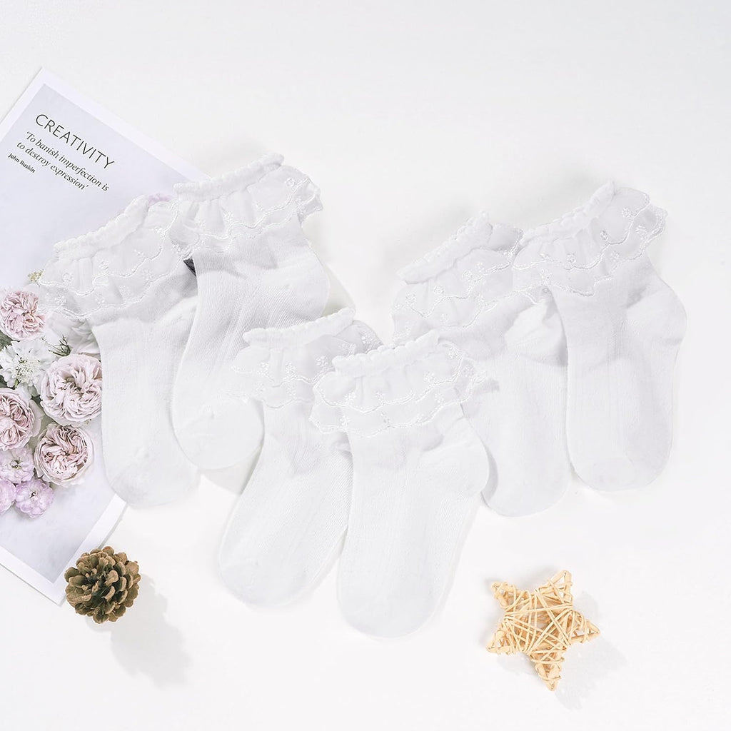 6 Pairs Toddler Ruffle Socks Baby Girls Frilly Lace Kids Ankle Socks