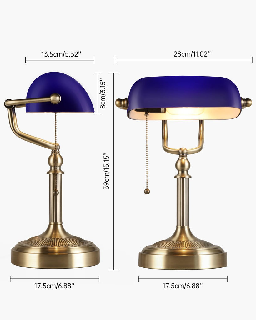 Blue Glass Bankers Desk Lamp, Plug in