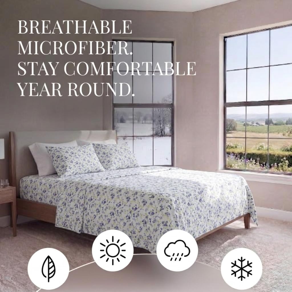 4 Piece Queen Sheet Set - Breathable, Double-Brushed Patterned Cooling Sheets - Ultra Soft & Wrinkle-Free 16"