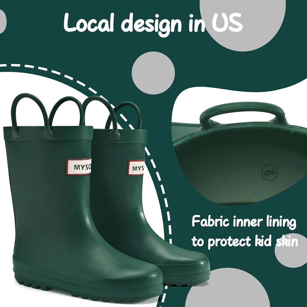 Kid Rain Boots Toddler Rubber Waterproof Boot Boy Girl with Handle