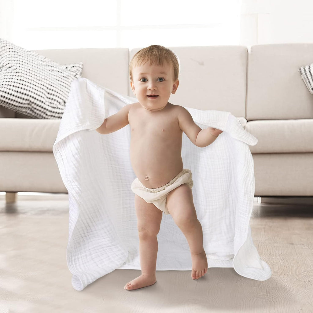 Muslin Baby Bath Towels Set 3 Pack,Large 40"x40",6Layer Natural Cotton,Blue