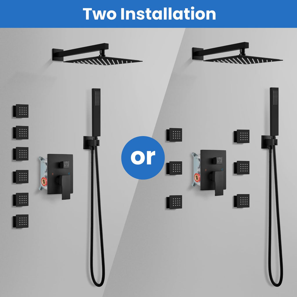 Rainfall Shower System with Full Body Jets 6pcs Matte Black