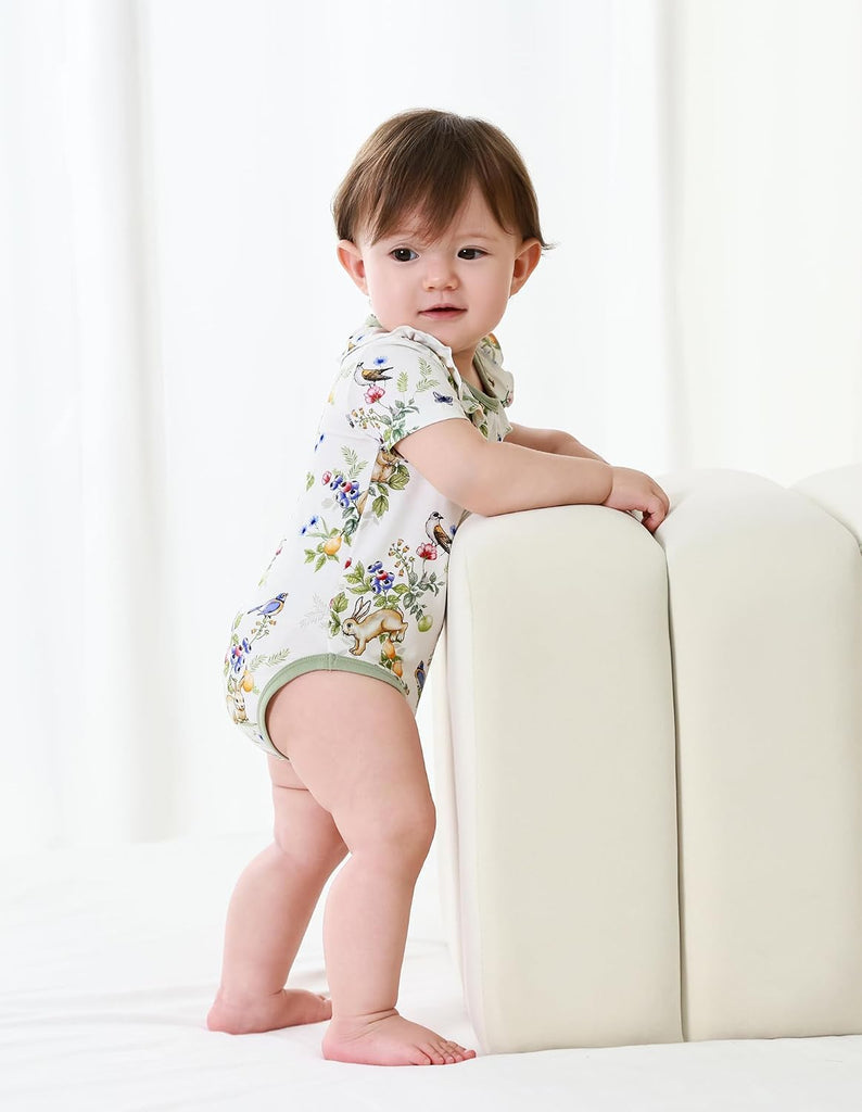 Baby Girls Clothes Set Ruffle Knit Bodysuit with Shorts Toddler Girl Viscose from Bamboo Clothing