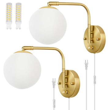 Dimmable Wall Sconces Plug in, Swing Arm Wall Lights with Plug in Cord and Dimmer On/Off Knob Switch, Dimmable Wall
