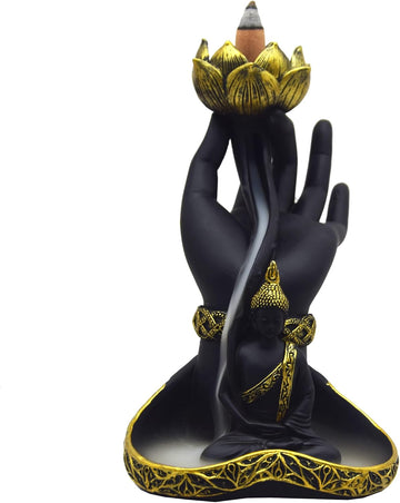 7.9 inch Resin Buddha Hand Backflow Incense Burner with Lotus