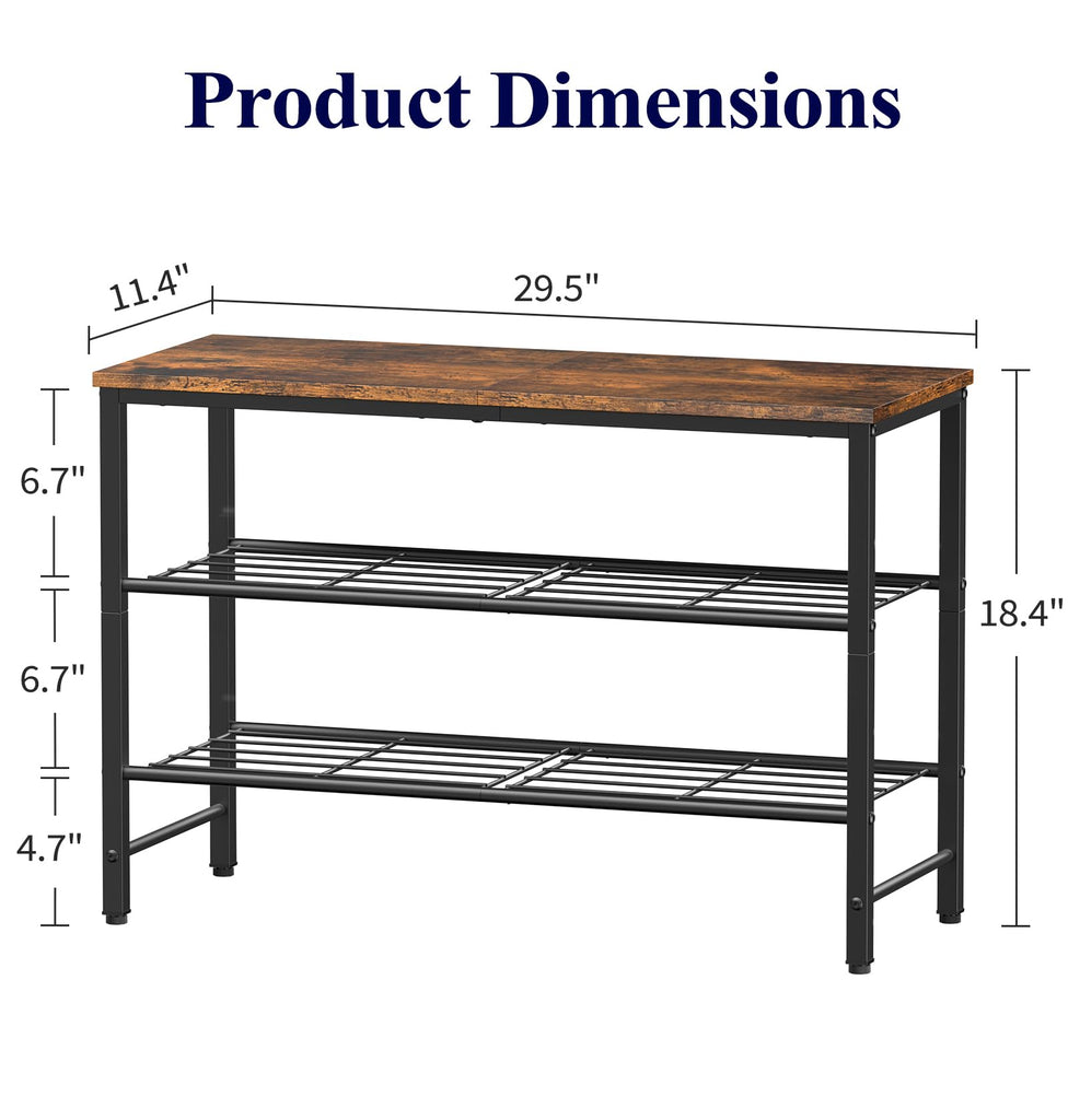 Shoe Rack for Closet, Shoe Storage, 29.5" Wide - 3 Tier, Brown
