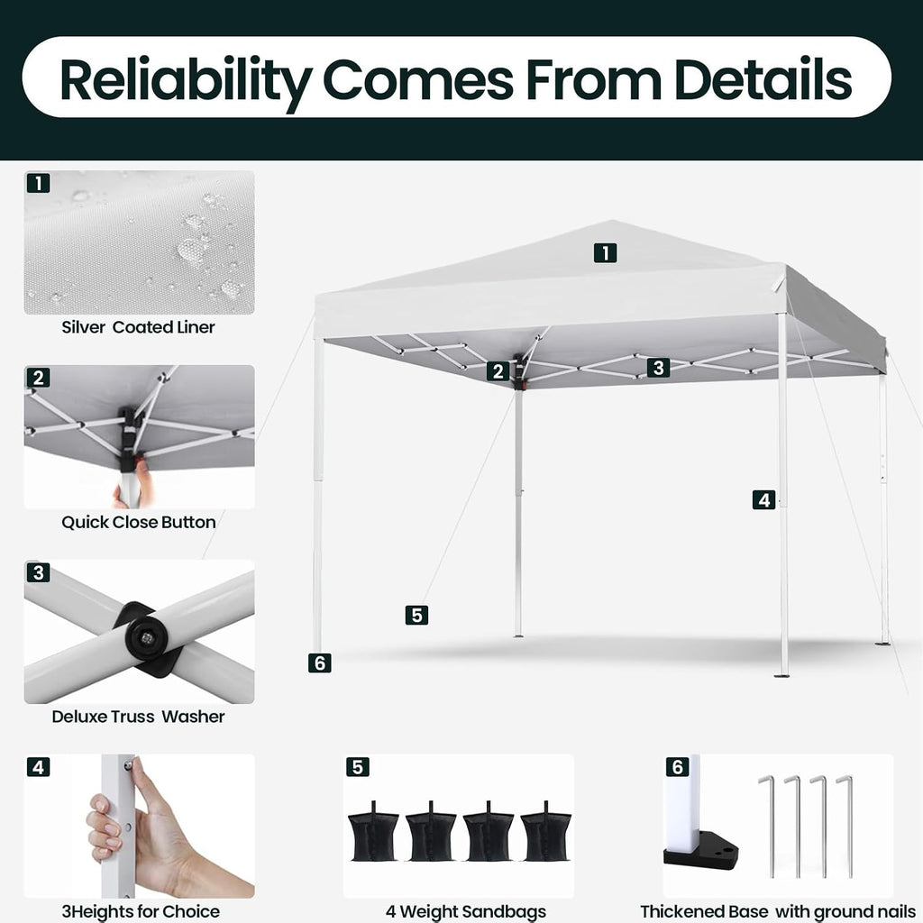 Shades 10x10 Pop Up Canopy, Heavy Duty Beach Tent with Carrying Bag for Easy Moving, Sun Shelter for Parties, Events