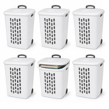Ultra Wheeled Hamper, Laundry Basket w/Flip-Top Lid, 6-Pack