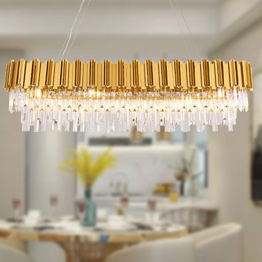 Luxury Modern Crystal Linear Chandelier Lights Pendant Ceiling Light Oval Raindrop Contemporary Chandeliers Lighting Fixture for Kitchen Island Dining Living Room Bedroom Gold W51 A107-B07NWC3BT1
