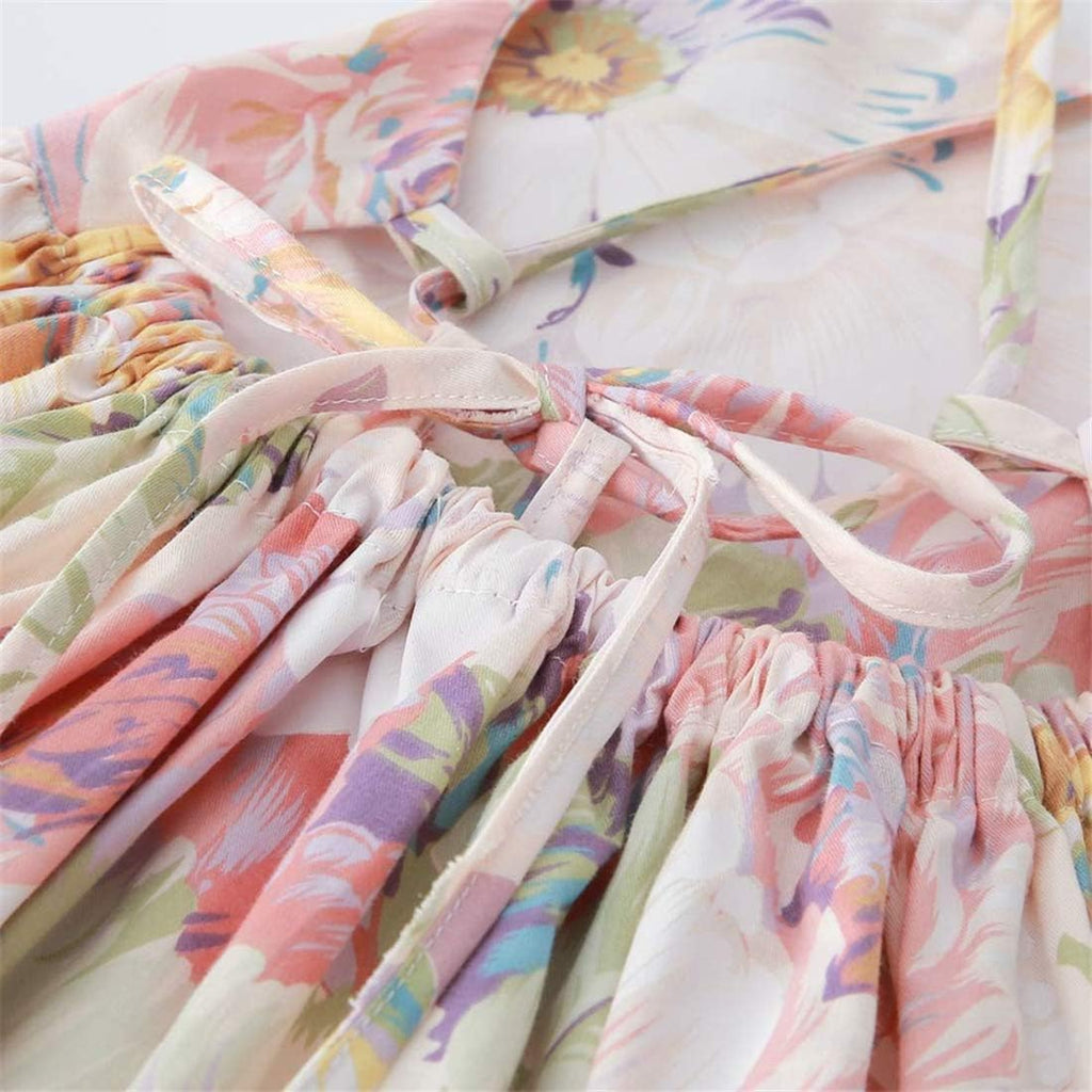 Vintage Floral Girls Dress Summer Casual Cotton Baby Dress