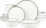Oslo 16-Piece Porcelain Dinnerware Set, Service for 4 - White Plates with Black Rim, Microwave & Dishwasher Safe