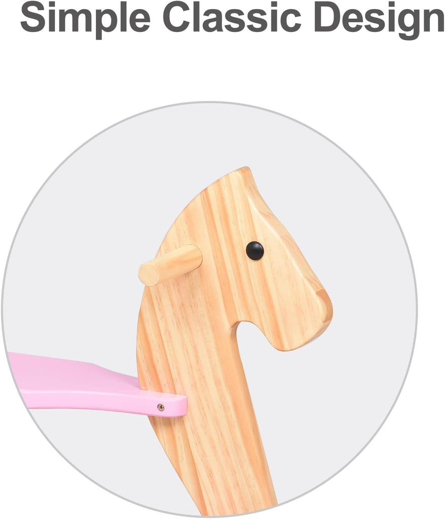 Wooden Rocking Horse, Girls Ride-On Toy wtih Safety Foot Pedal
